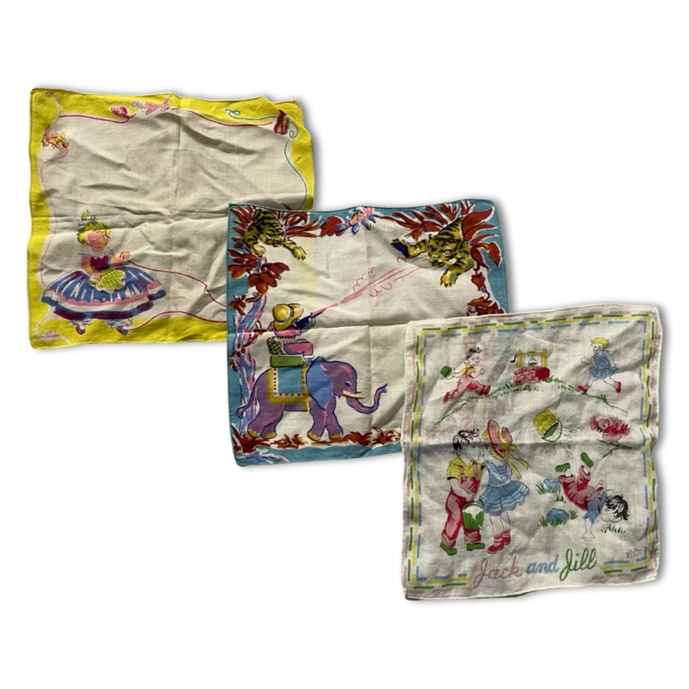 •Vintage Old 40s 50s Children’s Handkerchief Hankies 8” x 8”•